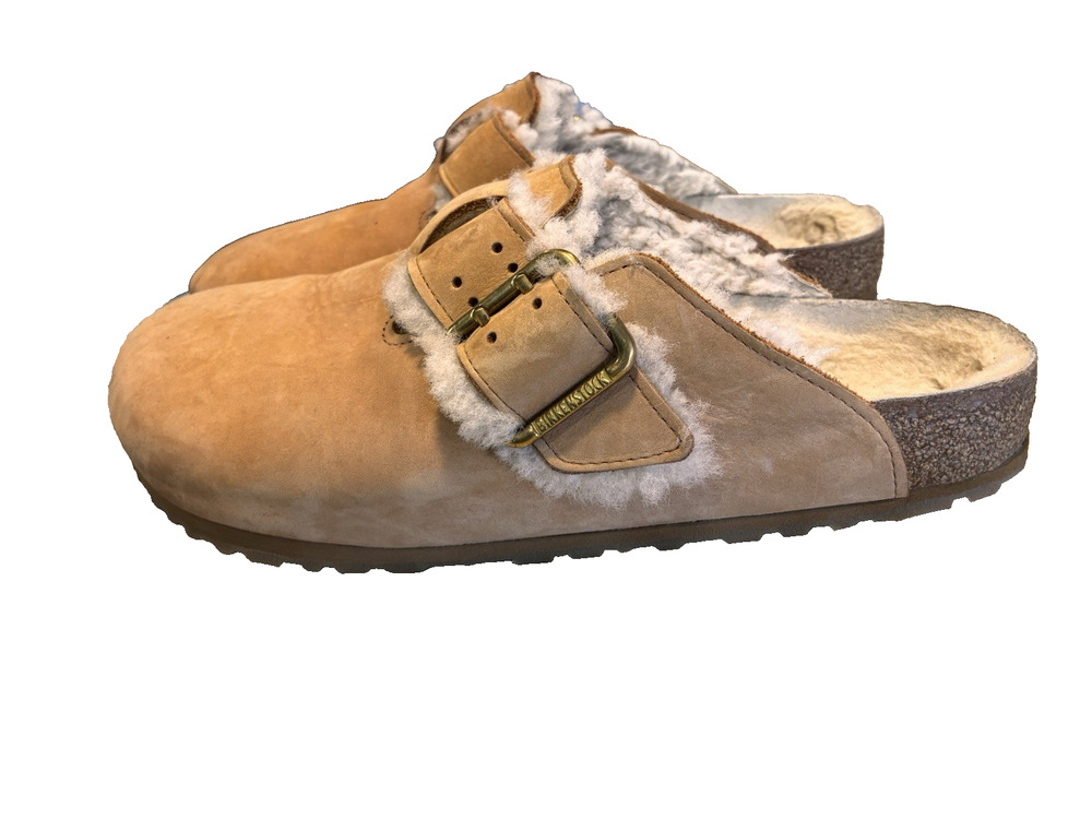 Birkenstock Boston Bold Shearling Mules Color Cognac Leather Regular Size 46